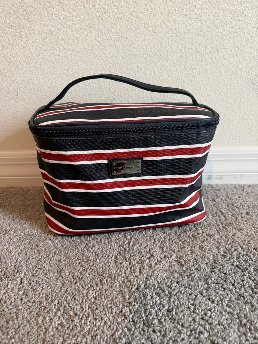 Tommy Hilfiger Black, Red & White Striped Men’s Toiletry Bag